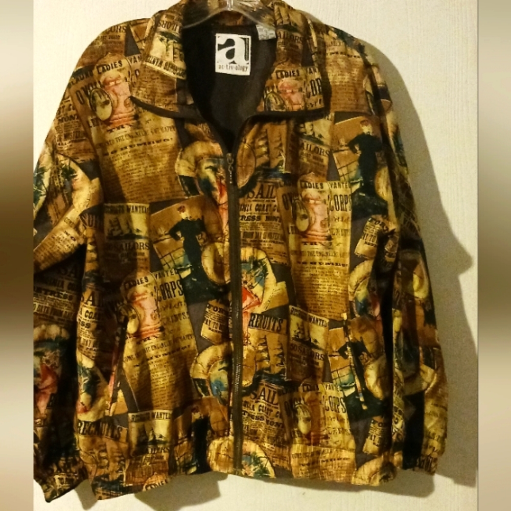 ACTIVOLOGY‎ Vintage Silk Jacket. Size Small Sailor /Ship Print